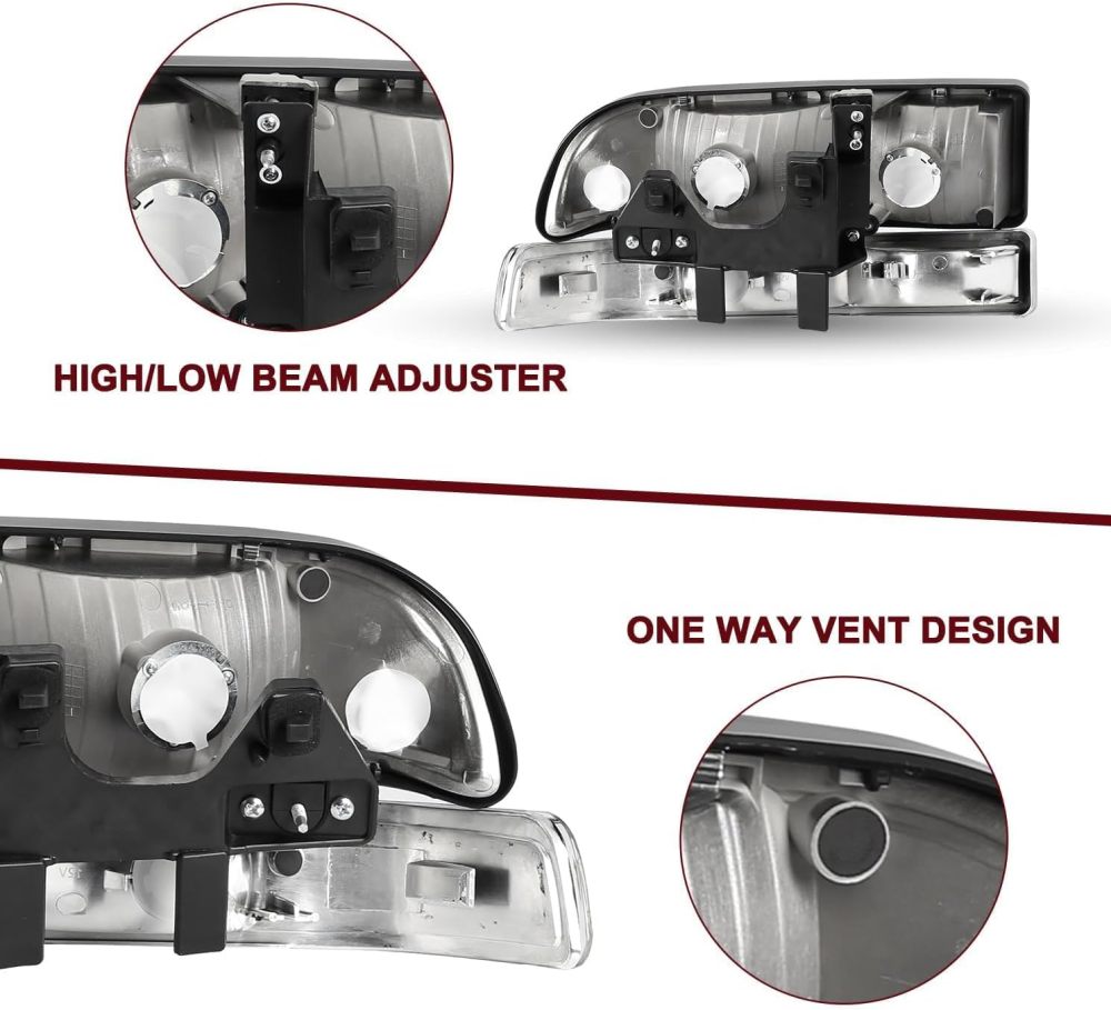 Headlights Assembly compatible with1998-2004 Chevy S10,1998-2005 Chevy Blazer Headlamp w/ Bumper Lights 4Pcs, Factory Style