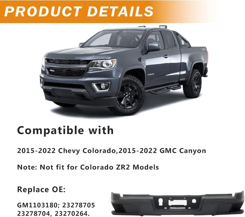Rear Step Bumper Assembly Compatible with 2015-2022 Chevy Colorado GMC Canyon Powdercoated Black w/o Sensor Holes，Replace for GM1103180