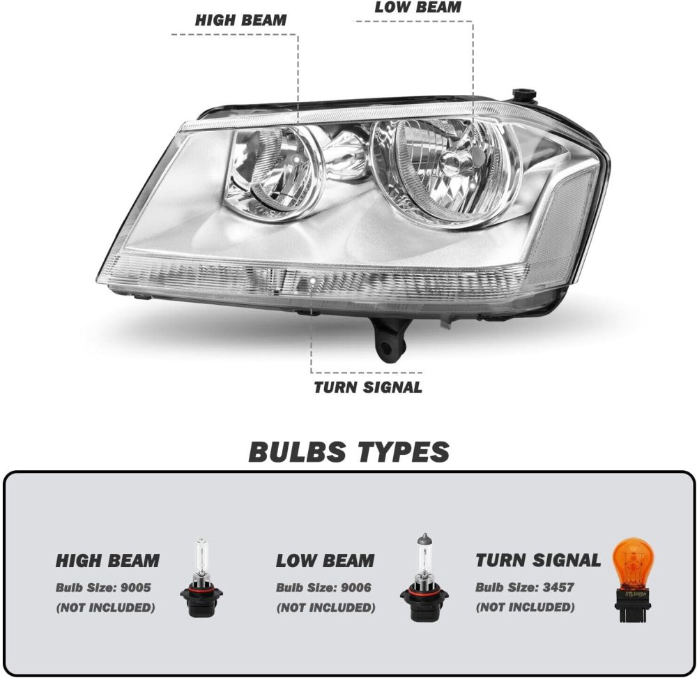 Headlights Assembly compatible with 2008 2009 2010 2011 2012 2013 Dodge Avenger Halogen Head light Headlamp,Chrome Housing Clear Side