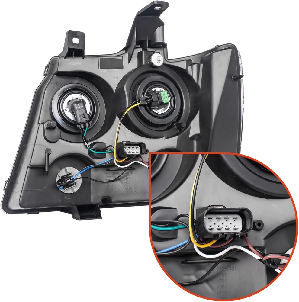 Headlights Assembly w/Bulbs & Wiring Harness compatible with 2007-2013 Chvey Tahoe Avalanche Suburban, Black Housing Amber