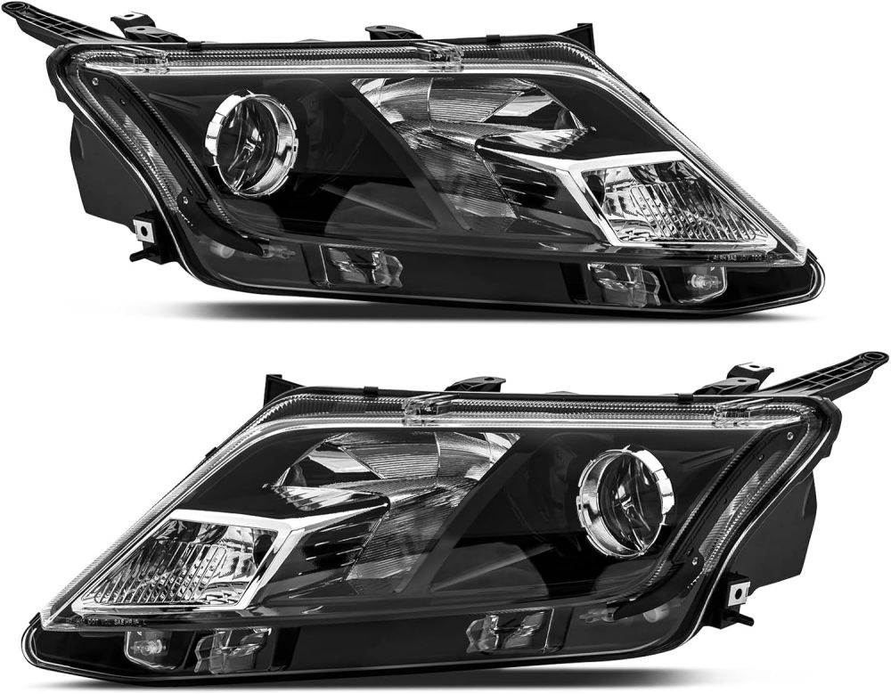 Headlights Assembly compatible with 2010 2011 2012 Ford Fusion Halogen Headlamp, Black Housing Clear Side