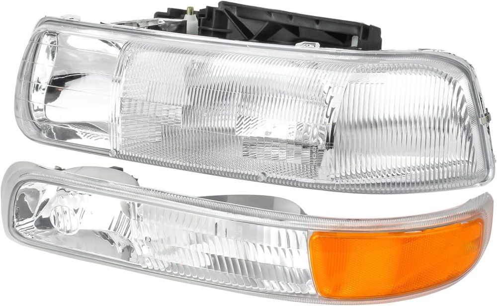 Headlights Tail Lights Assembly Combo Compatible with 1999 2000 2001 2002 Chevy Silverado 1500 2500 / HD, HeadLamp+Taillight Rear Brake Lamp, Factory Style