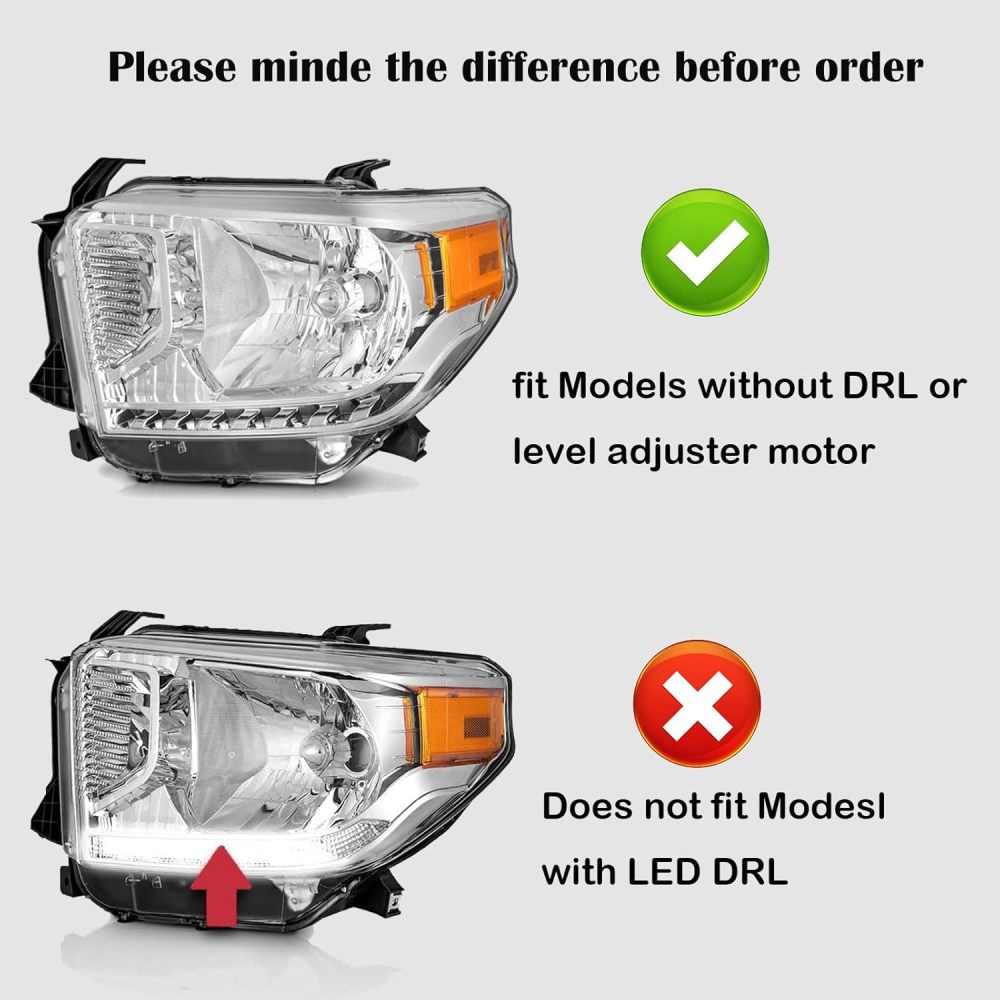 Headlights Assembly compatible with 2014 2015 Toyota Tundra Halogen Headlamp without Level Adjuster,Black Housing Clear Corner