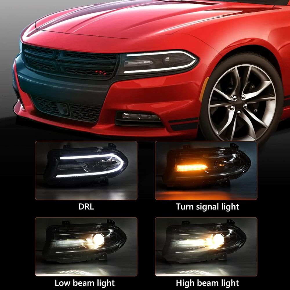 FIONE - For Dodge Charger Headlights Assembly 2015-2021 Halogen Model headlamp with LED DRL & Turn Signal Lights Driver Left Side 68214399AB 68214399AD 68214399AC CH2502271…