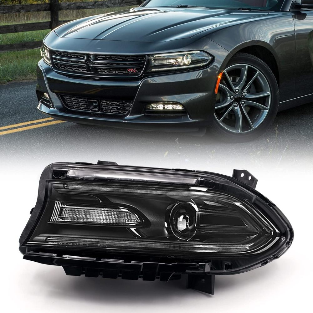FIONE - For Dodge Charger Headlights Assembly 2015-2021 Halogen Model headlamp with LED DRL & Turn Signal Lights Driver Left Side 68214399AB 68214399AD 68214399AC CH2502271…