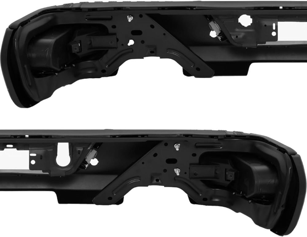 Rear Bumper Step Bumper compatible with 2019 2020 2021 2022 2023 Chevy Silverado 1500 GMC Sierra 1500 w/Sensor Hole & Dual Exhaust Tips, Black Texture Surface