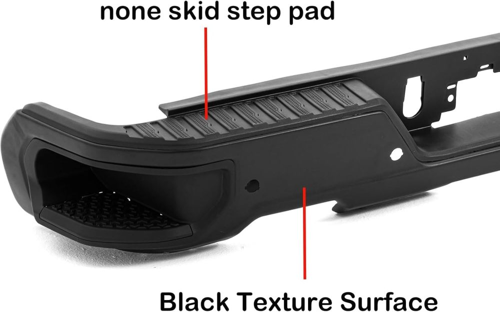 Rear Bumper Step Bumper compatible with 2019 2020 2021 2022 2023 Chevy Silverado 1500 GMC Sierra 1500 w/Sensor Hole & Dual Exhaust Tips, Black Texture Surface