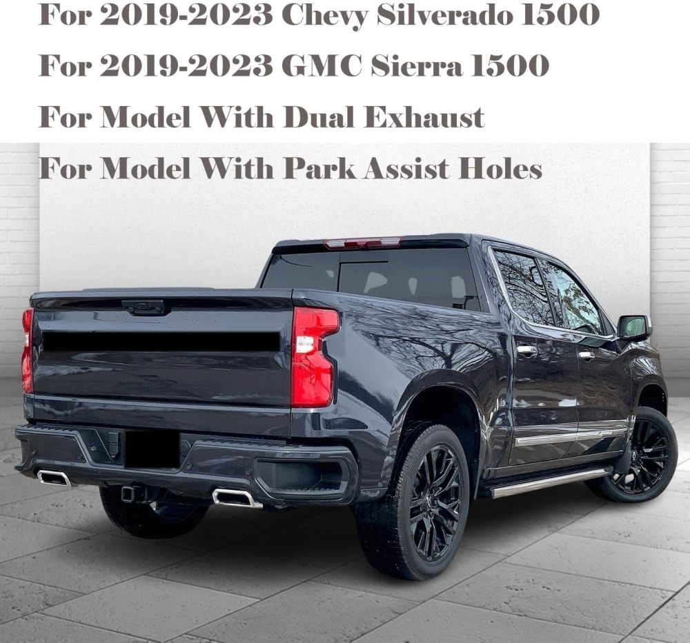 Rear Bumper Step Bumper compatible with 2019 2020 2021 2022 2023 Chevy Silverado 1500 GMC Sierra 1500 w/Sensor Hole & Dual Exhaust Tips, Black Texture Surface