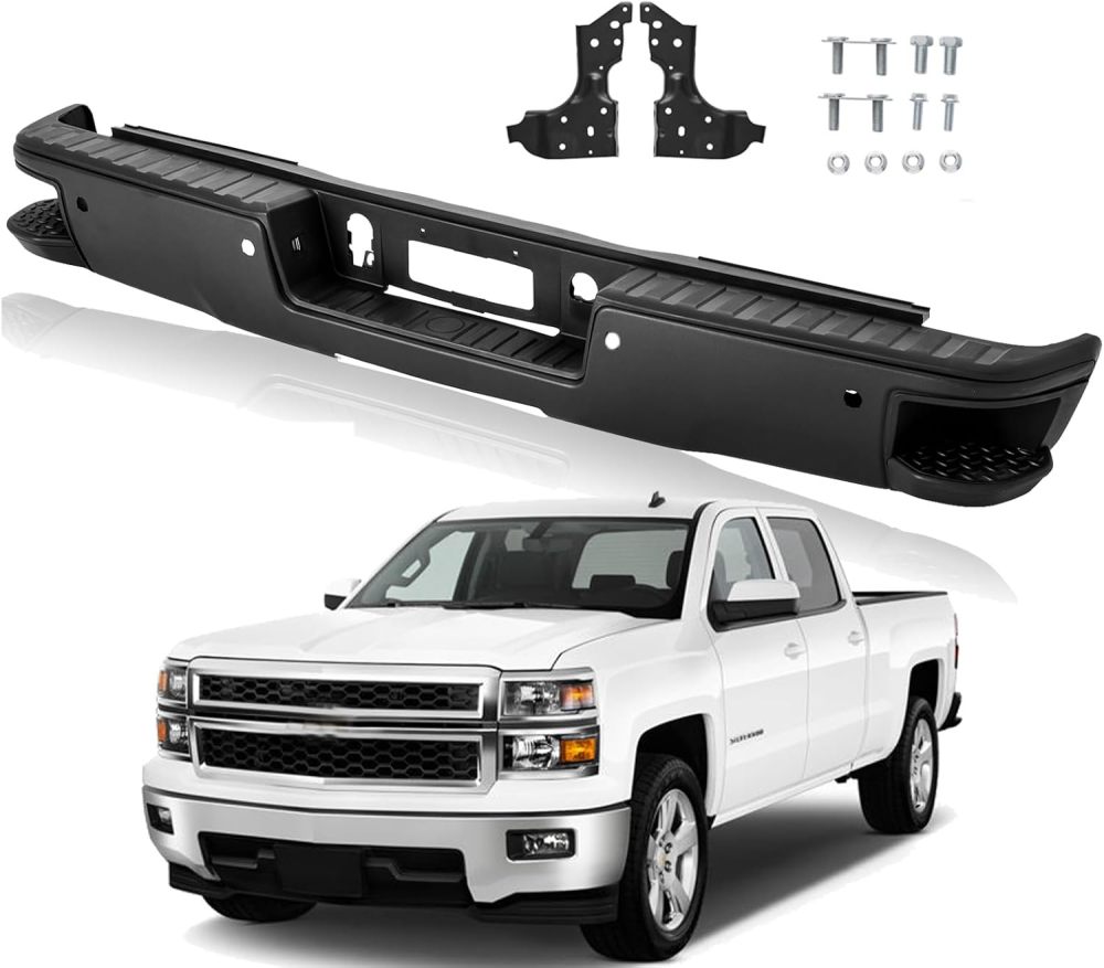 Rear Bumper Assembly Compatible with 2014-2018 Chevy Silverado GMC Sierra 1500 W/SENSOR Hole Carbon Steel,Texture Black