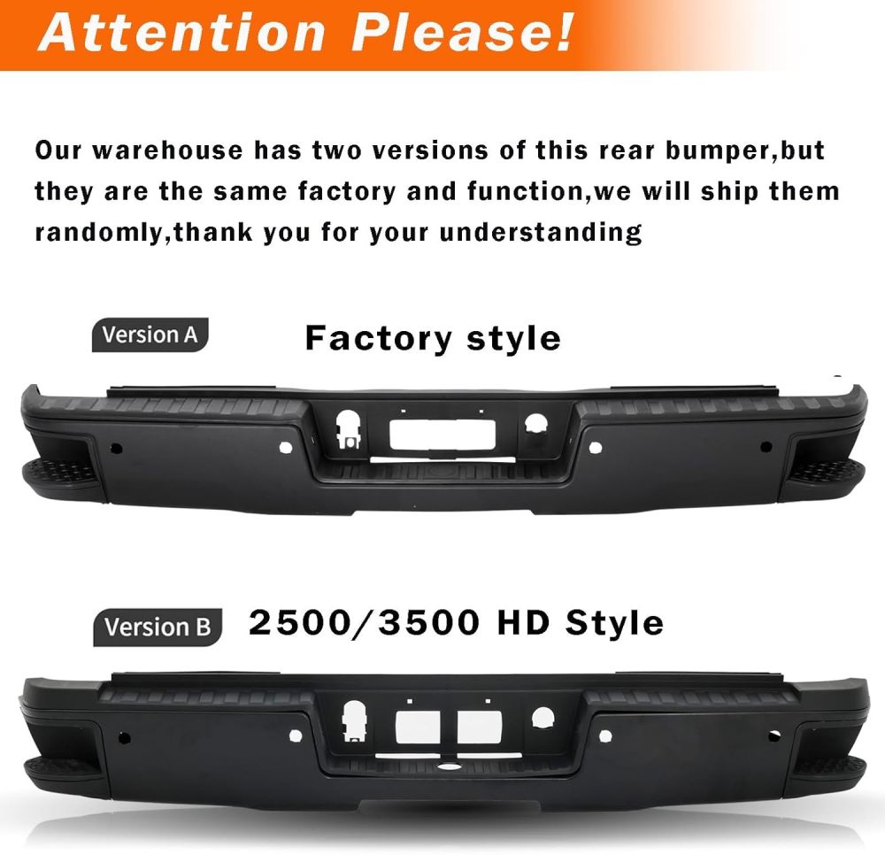 Rear Bumper Assembly Compatible with 2014-2018 Chevy Silverado GMC Sierra 1500 W/SENSOR Hole Carbon Steel,Texture Black