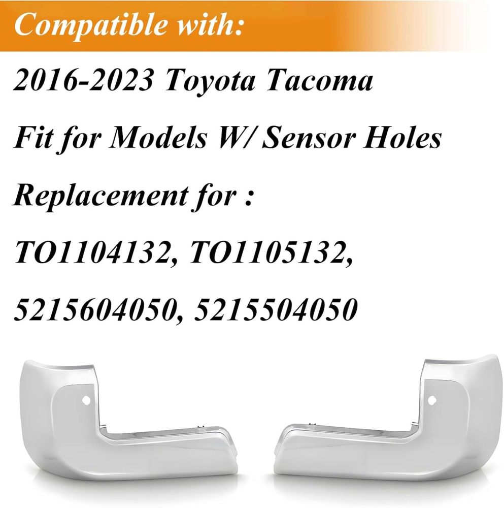 Rear Bumper End Caps Cover compatible with 2016-2023 Toyota Tacoma Rear Bumper Corner Face Bar with Sensor Holes, Chrome