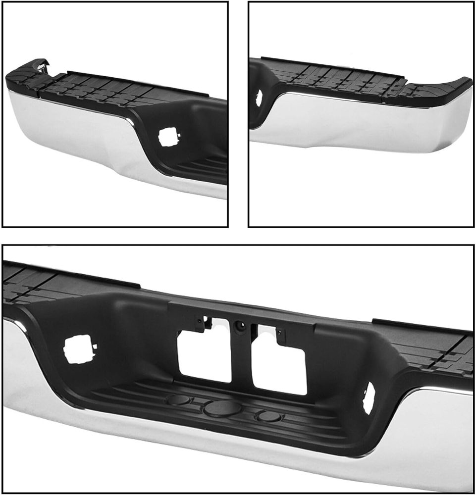Rear Step Bumper Assembly compatible with 2007-2013 Toyota Tundra without Parking Sensor Hole, Chrome