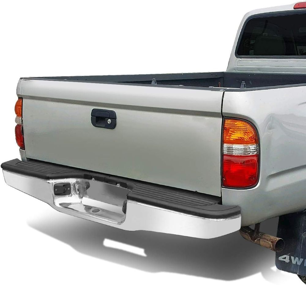 Rear Bumper Assembly Compatible with 1995 1996 1997 1998 2000 2001 2002 2003 2004 Toyota Tacoma Carbon Steel, Polished Chrome