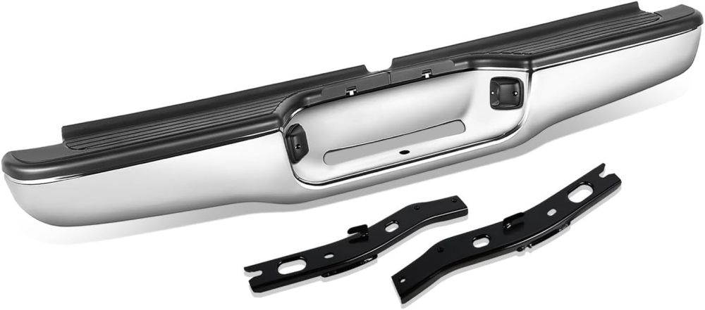 Rear Bumper Assembly Compatible with 1995 1996 1997 1998 2000 2001 2002 2003 2004 Toyota Tacoma Carbon Steel, Polished Chrome