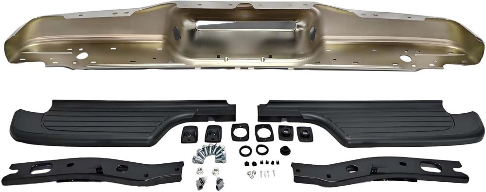 Rear Bumper Assembly Compatible with 1995 1996 1997 1998 2000 2001 2002 2003 2004 Toyota Tacoma Carbon Steel, Polished Chrome