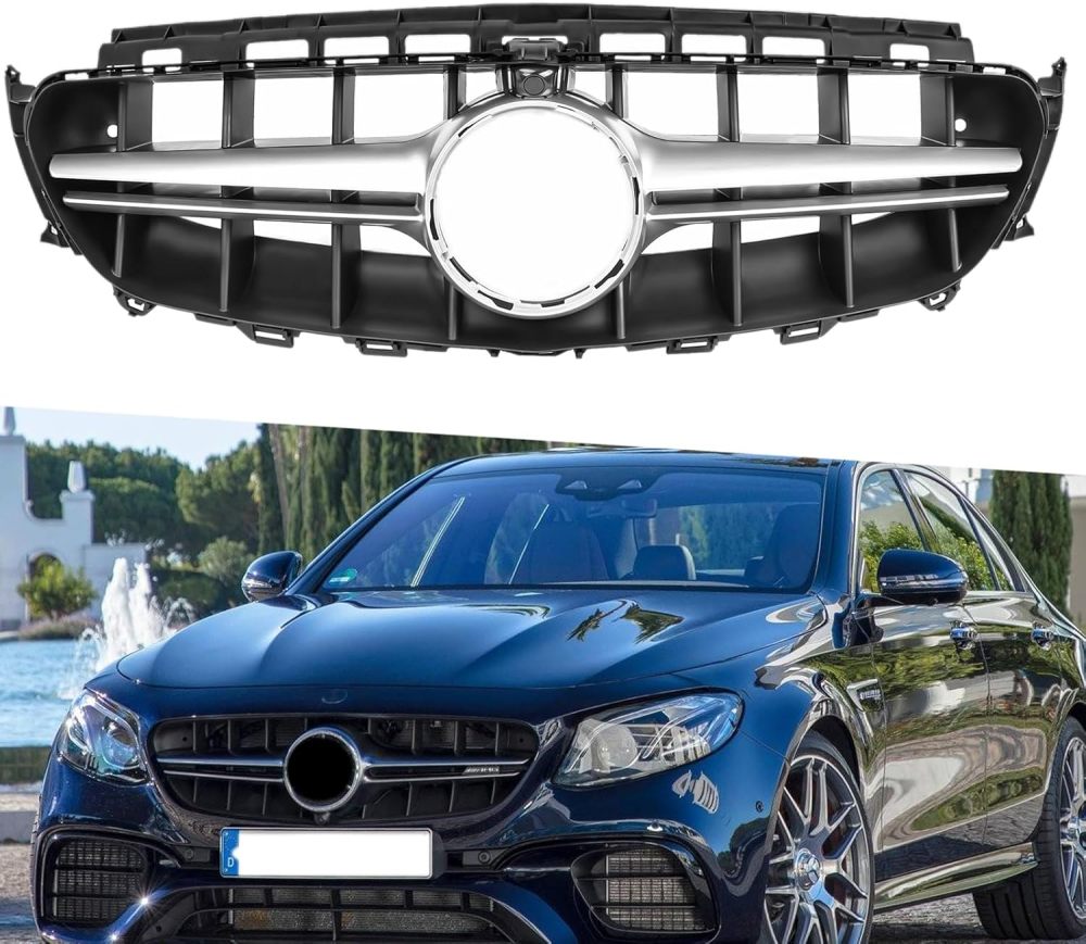 Front Grille Bumper Grill compatible with 2017 2018 2019 2020 Mercedes Benz E Class W213 E300 E350 E400 E450 Chrome,AMG Style
