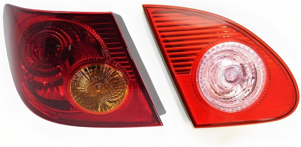 Headlights Tail Lights Assembly Combo Compatible with 2003-2008 Toyota Corolla, Chrome Housing Amber Headlights+ Red Tail Lights
