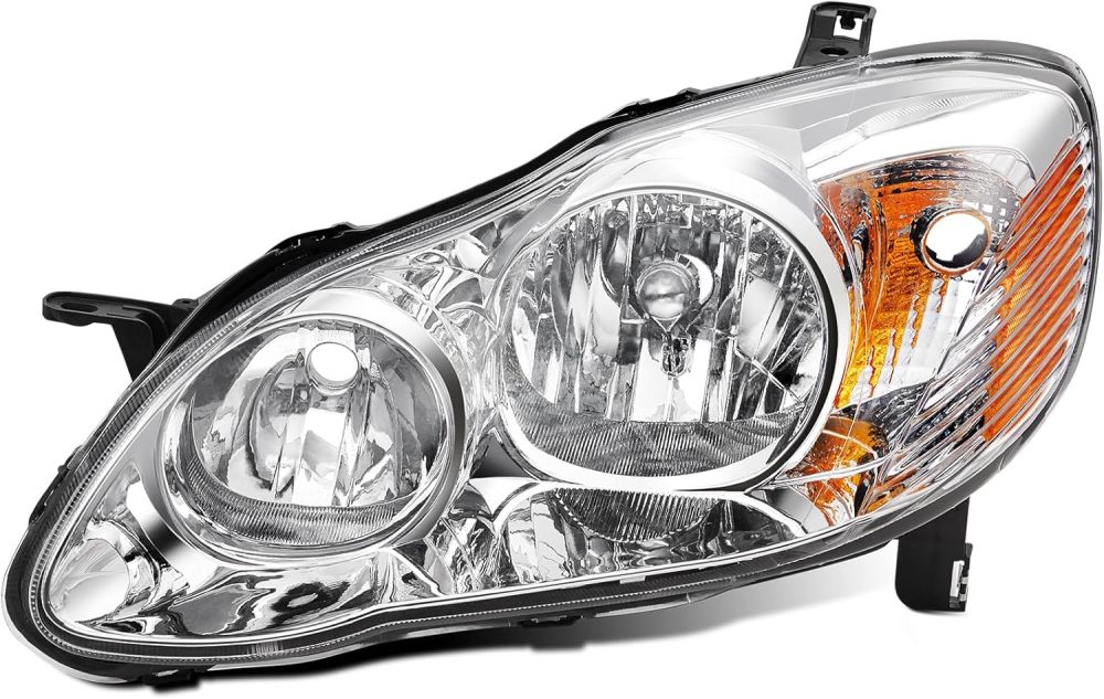 Headlights Tail Lights Assembly Combo Compatible with 2003-2008 Toyota Corolla, Chrome Housing Amber Headlights+ Red Tail Lights