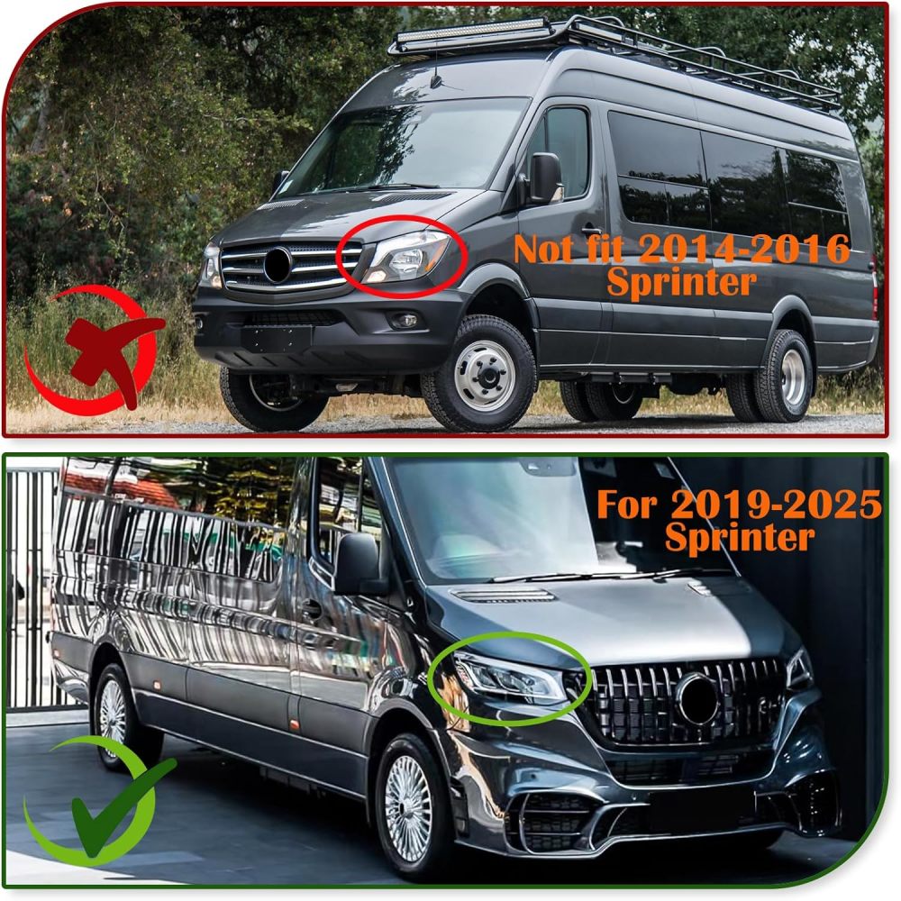 Front Bumper Lip Splitter Compatible with 2019–present Mercedes Benz Sprinter 1500 2500 3500 W907 910, Bumper Air Dam Deflector 3Pcs, Gloss Black