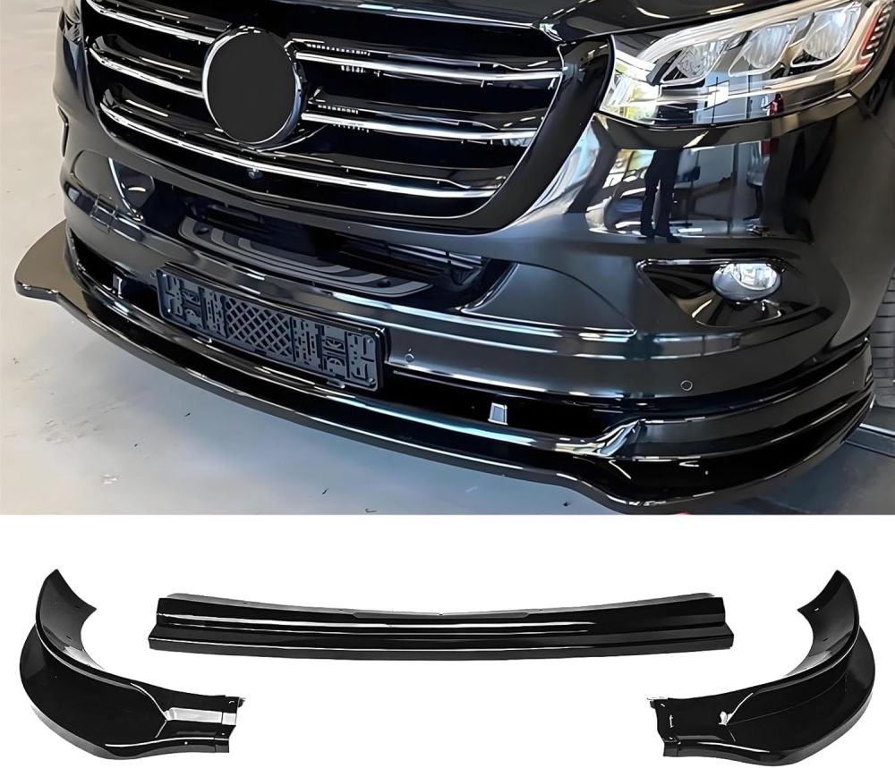 Front Bumper Lip Splitter Compatible with 2019–present Mercedes Benz Sprinter 1500 2500 3500 W907 910, Bumper Air Dam Deflector 3Pcs, Gloss Black