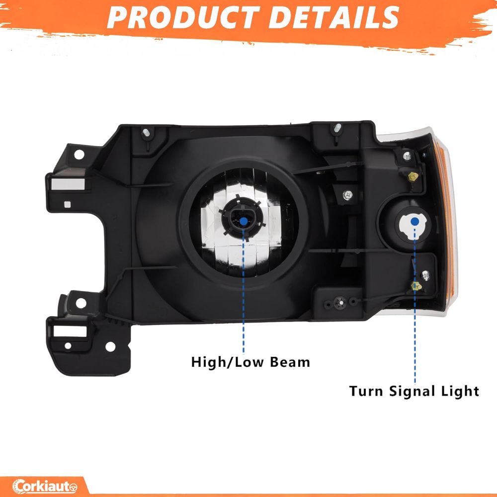 Headlight Assembly Compatible With 1987 1988 1989 1990 1991 Ford Bronco F150 F250 F350 F450 Replacement Headlamp, Driver Passenger Side Chrome Housing Clear Reflector