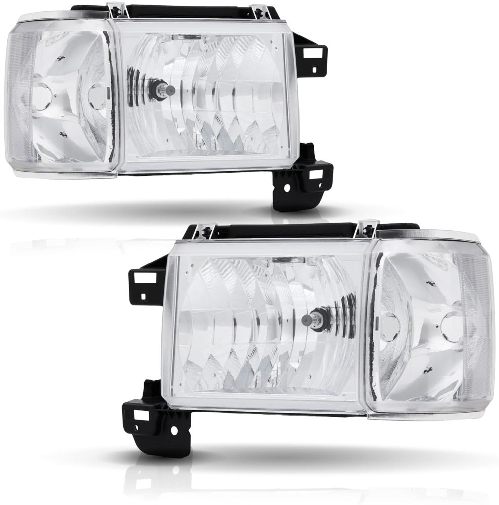 Headlight Assembly Compatible With 1987 1988 1989 1990 1991 Ford Bronco F150 F250 F350 F450 Replacement Headlamp, Driver Passenger Side Chrome Housing Clear Reflector