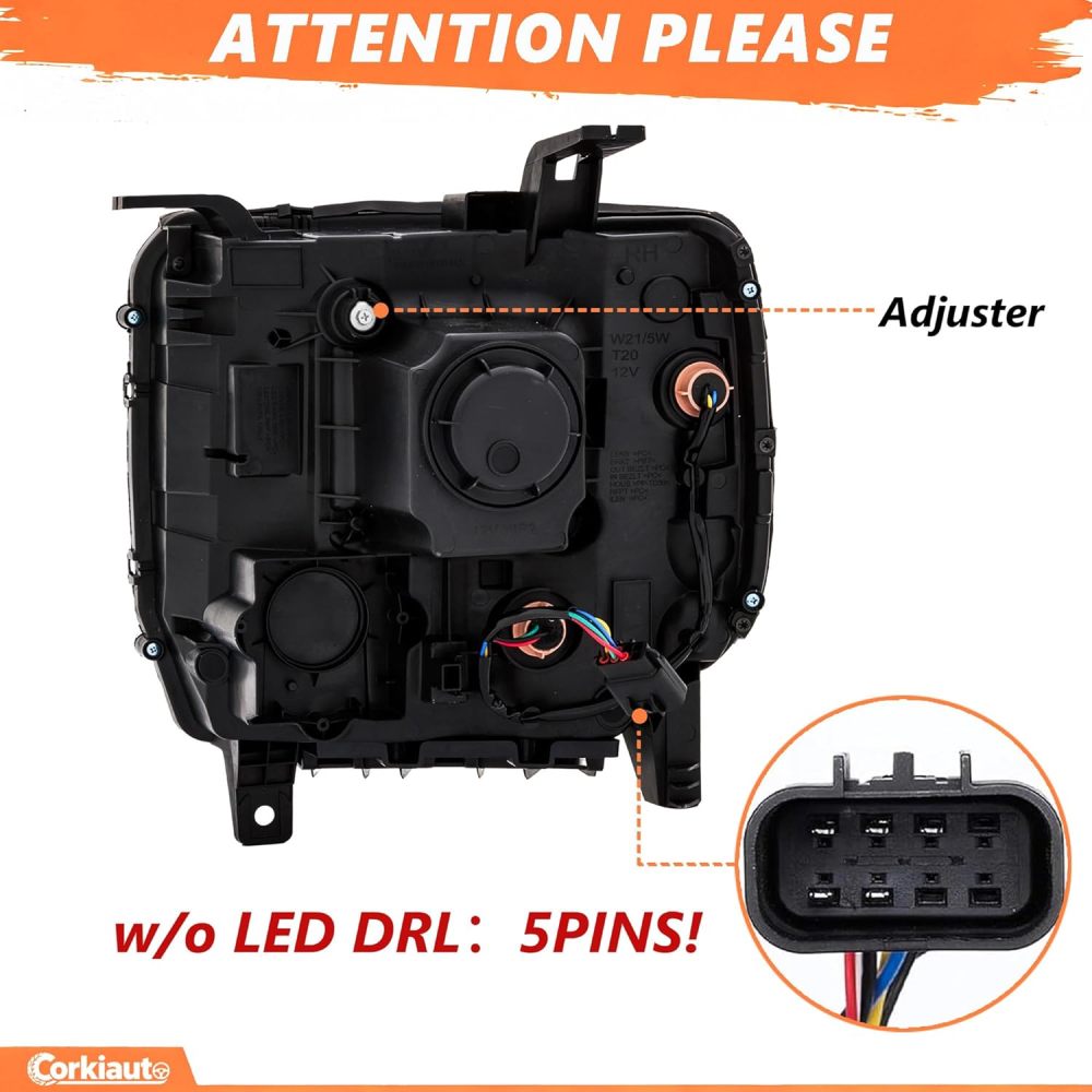 Headlight Assembly For 2014 2015 2016 2017 2018 GMC Sierra 1500, For 2015-2019 GMC Sierra 2500HD 3500HD Headlamp Driver Passenger Side Amber Side
