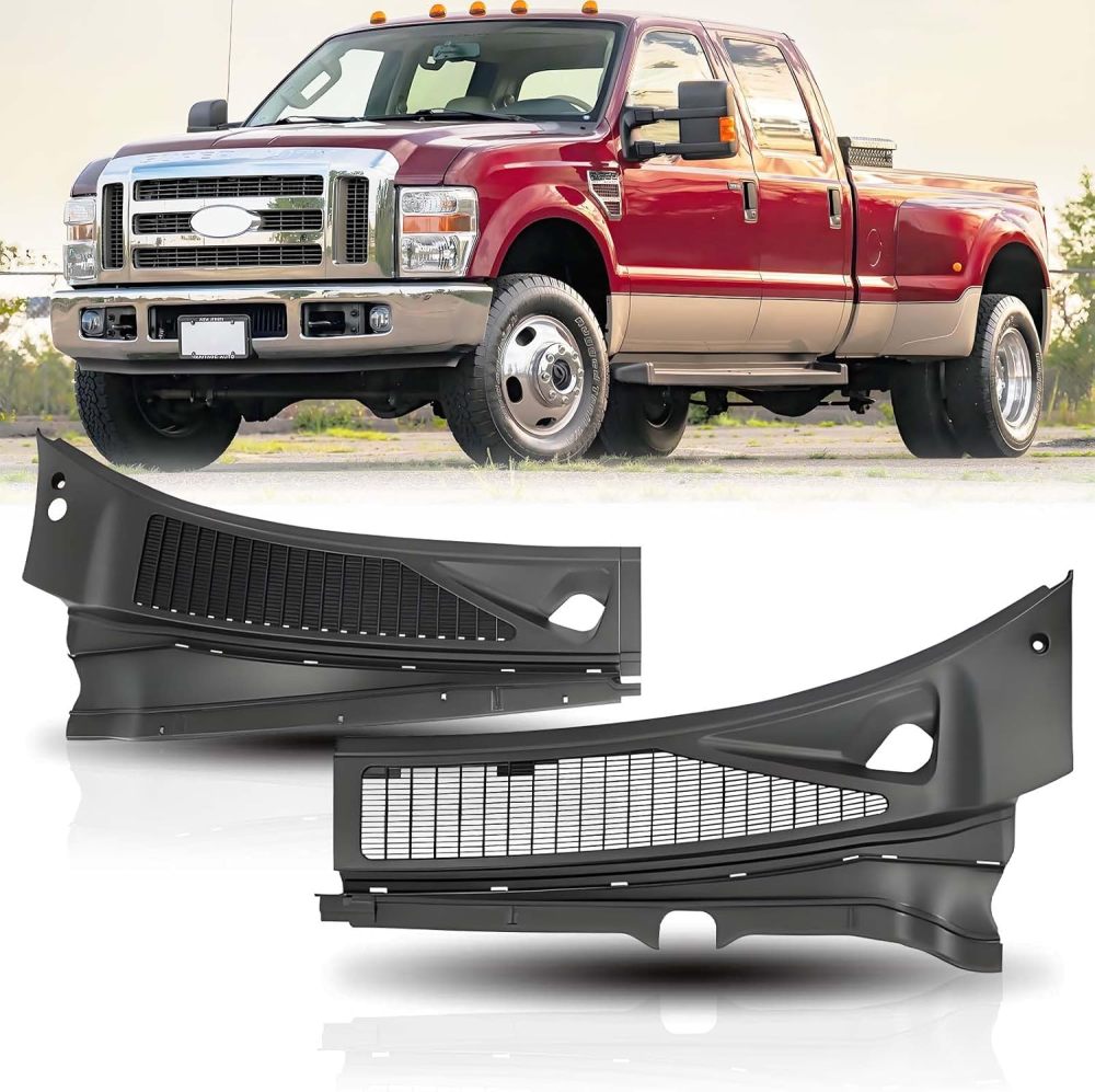 2 pcs Front Grill Windshield Wiper Cowl Panels Compatible with 2007 2008 2009 2010 Ford F250 F350 F450 F550 Super Duty Black Left and Right, Replace# 7C3Z-25022A69-AA 7C3Z-25022A68-AA