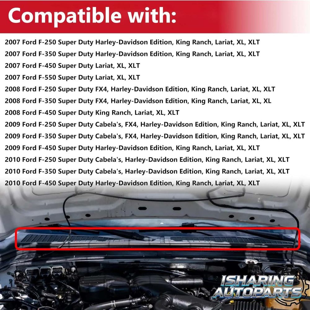 2 pcs Front Grill Windshield Wiper Cowl Panels Compatible with 2007 2008 2009 2010 Ford F250 F350 F450 F550 Super Duty Black Left and Right, Replace# 7C3Z-25022A69-AA 7C3Z-25022A68-AA