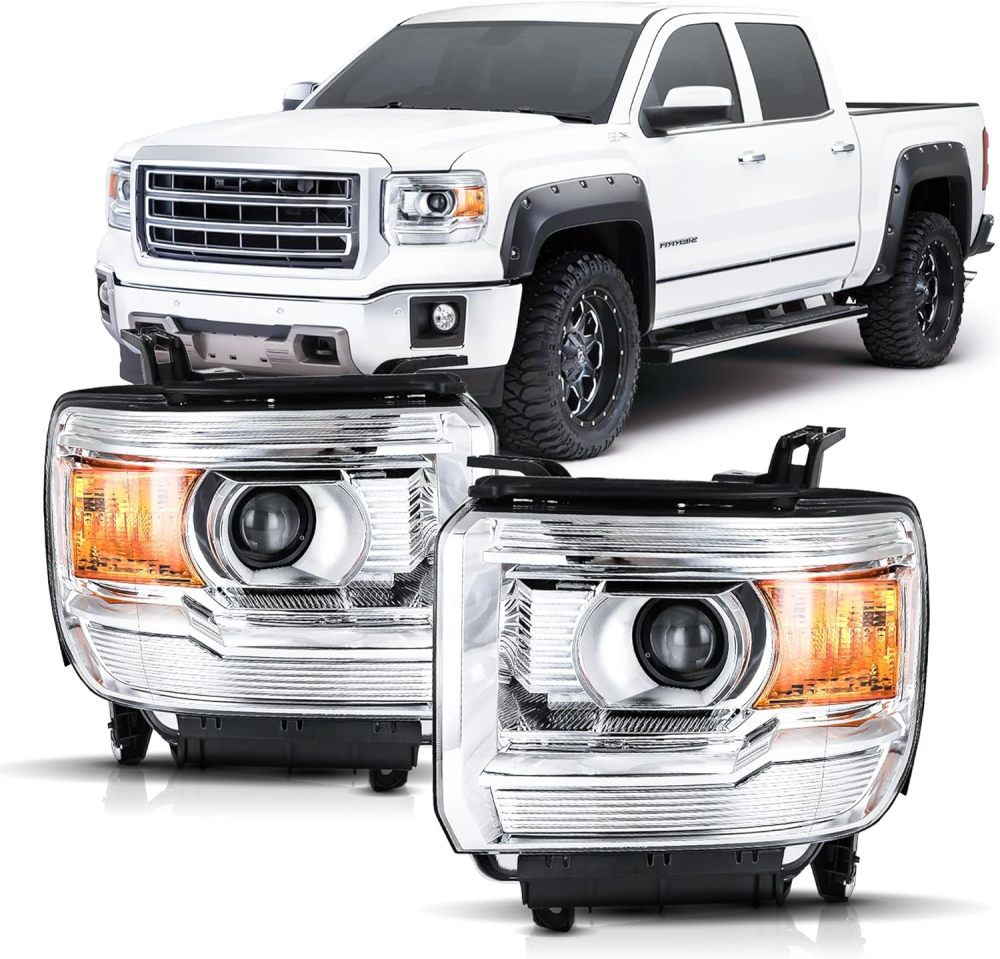 Headlight Assembly For 2014 2015 2016 2017 2018 GMC Sierra 1500, For 2015-2019 GMC Sierra 2500HD 3500HD Headlamp Driver Passenger Side Amber Side