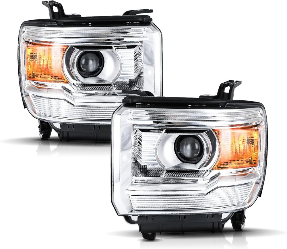 Headlight Assembly For 2014 2015 2016 2017 2018 GMC Sierra 1500, For 2015-2019 GMC Sierra 2500HD 3500HD Headlamp Driver Passenger Side Amber Side