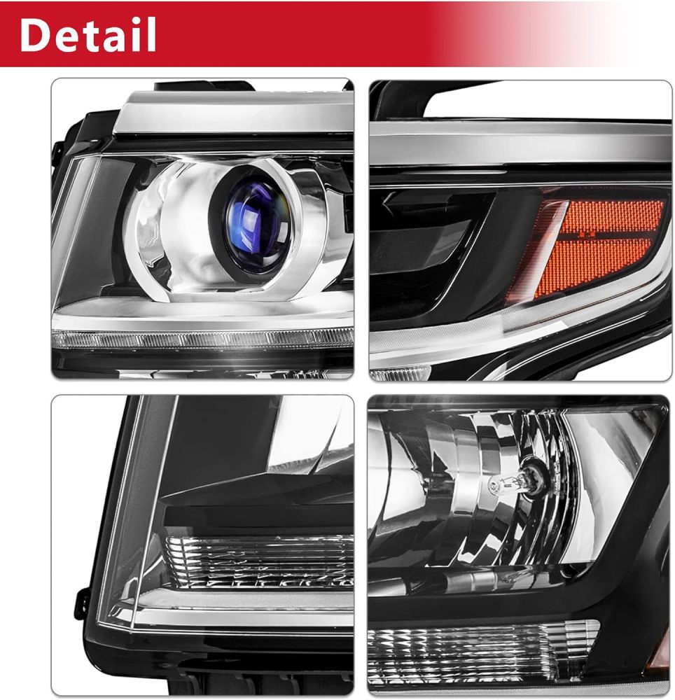 HID Headlight Compatible with 2015 2016 2017 2018 2019 2020 Chevy Tahoe Suburban Projector Head Lamps W/Bulbs, Passenger Right Side RH
