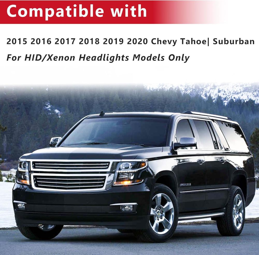 HID Headlight Compatible with 2015 2016 2017 2018 2019 2020 Chevy Tahoe Suburban Projector Head Lamps W/Bulbs, Passenger Right Side RH
