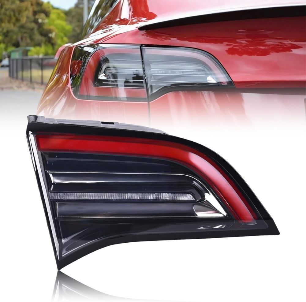 4 Pins LED Inner Tail Lights Assembly Compatible with 2018 2019 2020 2021 2022 2023 Tesla Model 3, 2020-2024 Tesla Model Y, Replacement Driver Side Rear Lamp Brake Light