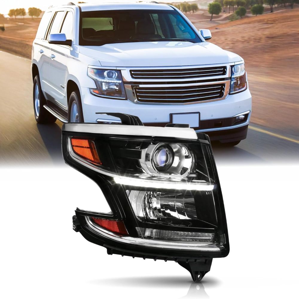 HID Headlight Compatible with 2015 2016 2017 2018 2019 2020 Chevy Tahoe Suburban Projector Head Lamps W/Bulbs, Passenger Right Side RH