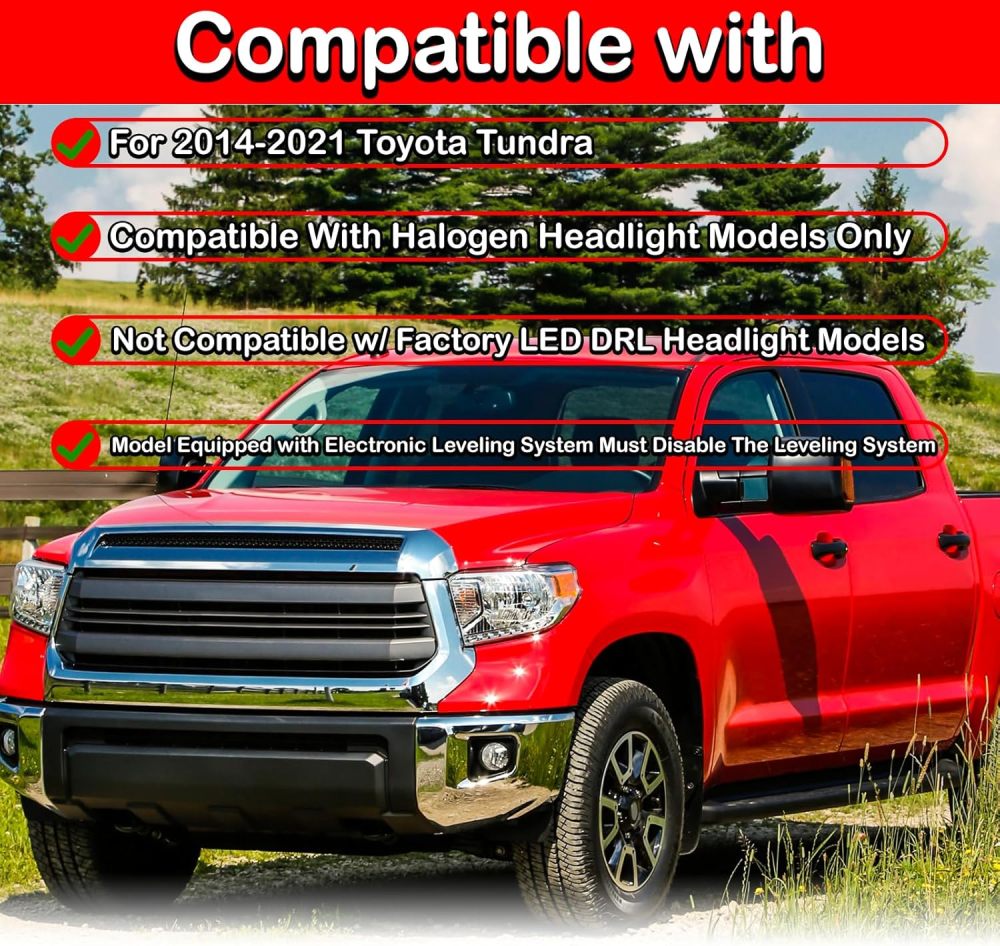 Compatible with 2014 2015 2016 2017 2018 2019 2020 2021 Toyot Tundra 2014-2021 Headlights Head Lights Assembly Chrome Housing Amber Corner W/O LED DRL Left Right Pair TO2502235 TO2503235
