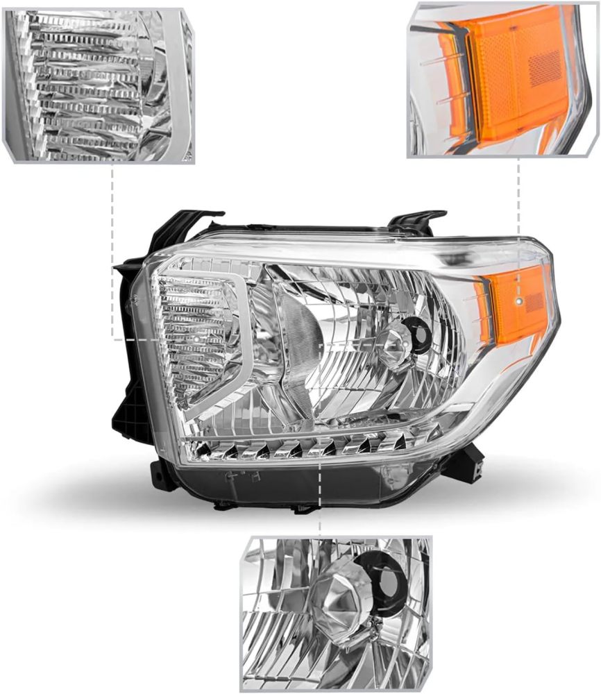 Compatible with 2014 2015 2016 2017 2018 2019 2020 2021 Toyot Tundra 2014-2021 Headlights Head Lights Assembly Chrome Housing Amber Corner W/O LED DRL Left Right Pair TO2502235 TO2503235