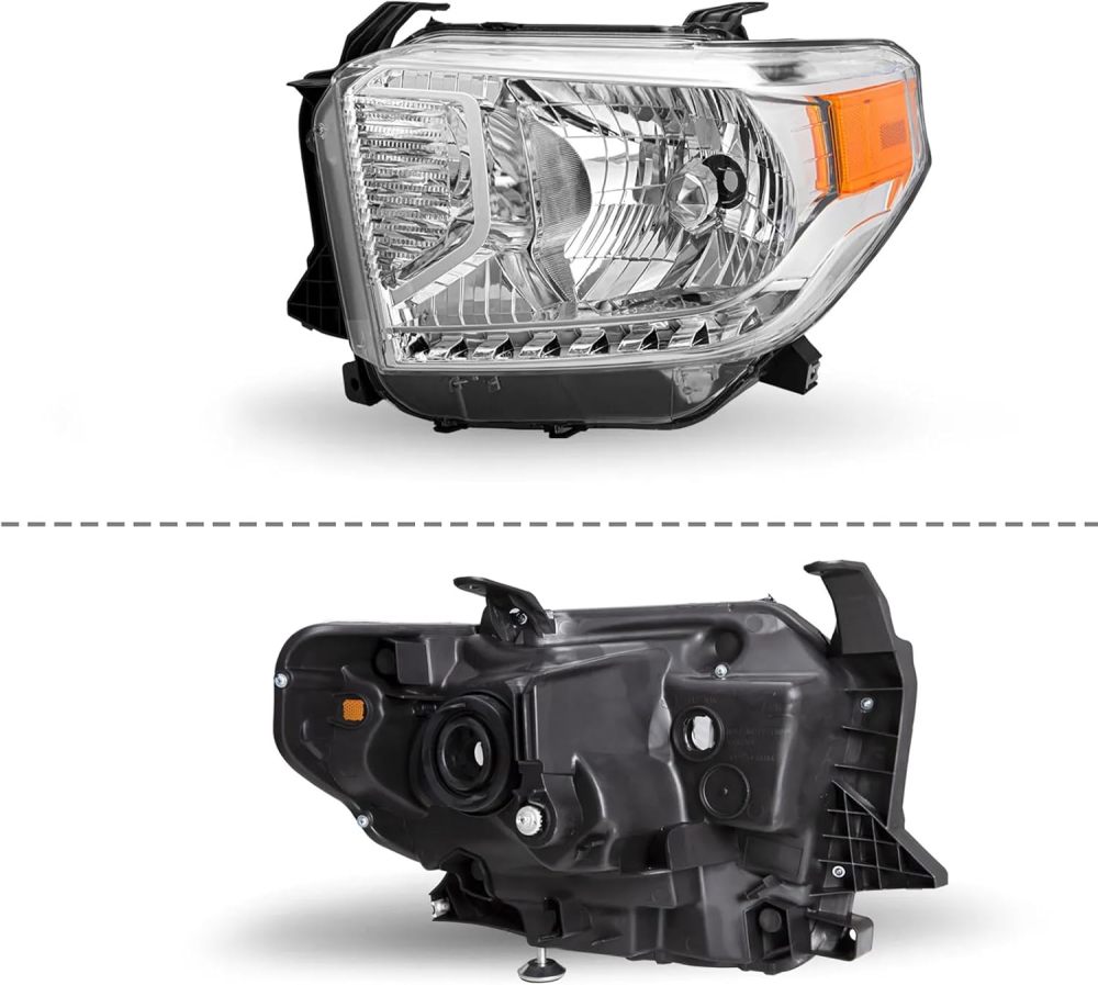 Compatible with 2014 2015 2016 2017 2018 2019 2020 2021 Toyot Tundra 2014-2021 Headlights Head Lights Assembly Chrome Housing Amber Corner W/O LED DRL Left Right Pair TO2502235 TO2503235