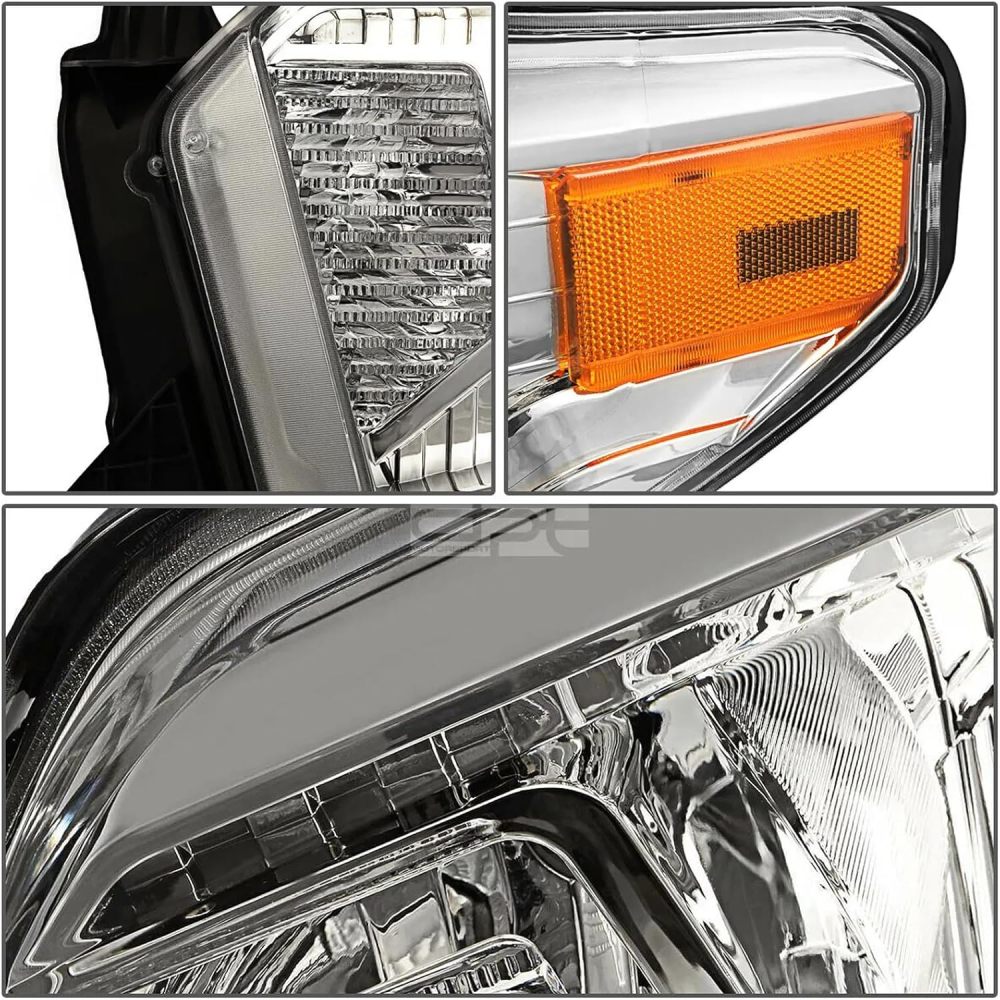 Compatible with 2014 2015 2016 2017 2018 2019 2020 2021 Toyot Tundra 2014-2021 Headlights Head Lights Assembly Chrome Housing Amber Corner W/O LED DRL Left Right Pair TO2502235 TO2503235