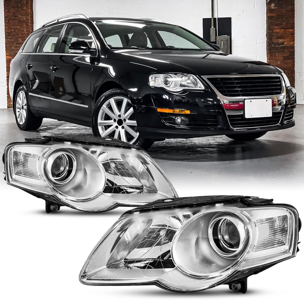 Headlight Assembly Compatible with 2006 2007 2008 2009 2010 Volkswagen Passat B6 Halogen Headlamp Replacement Driver & Passenger Pair