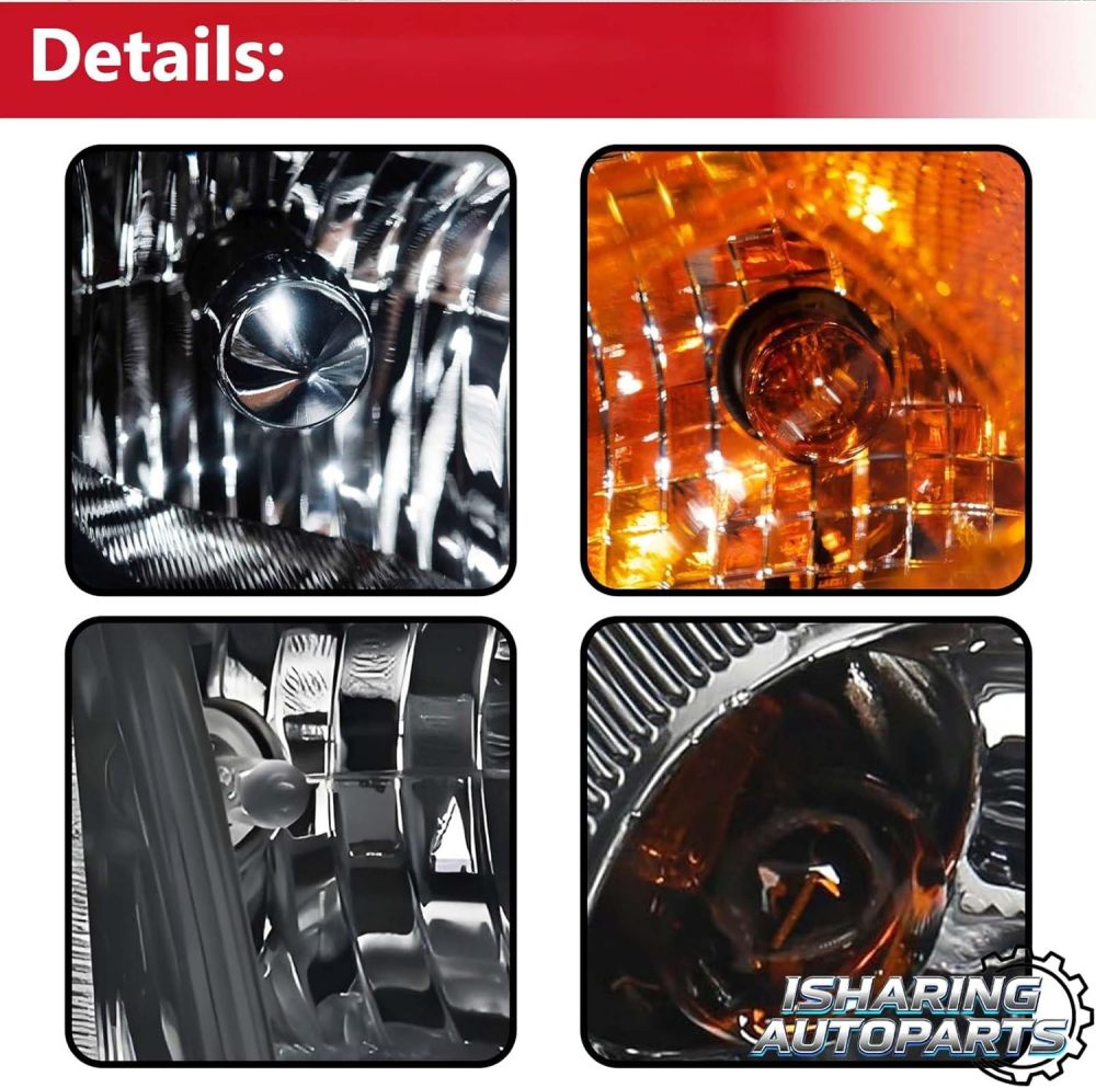 Headlights Assembly W/O DRL Compatible with 2014-2022 RAM ProMaster 1500 2500 3500 for 5 pins Halogen Head Lamps Chrome Housing Amber Reflector, Replacement for 4725945AE, 4725944AE
