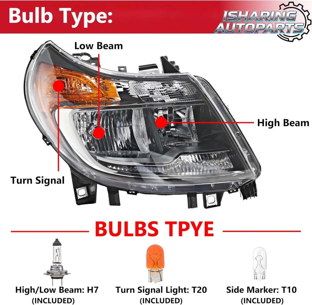 Headlights Assembly W/O DRL Compatible with 2014-2022 RAM ProMaster 1500 2500 3500 for 5 pins Halogen Head Lamps Chrome Housing Amber Reflector, Replacement for 4725945AE, 4725944AE