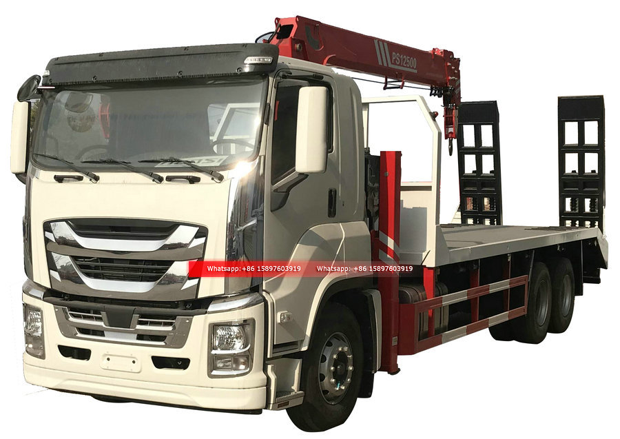 6x4 ISUZU GIGA Flatbed Truck Mounted With Crane and Rear Ladder