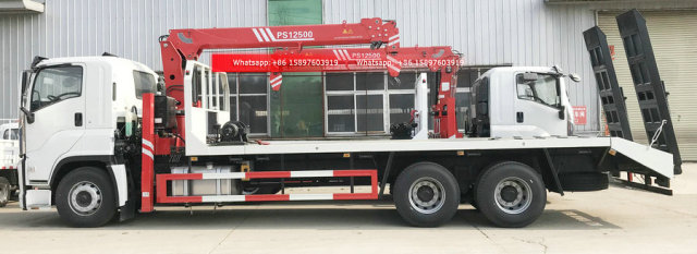 6x4 ISUZU GIGA Flatbed Truck Mounted With Crane and Rear Ladder