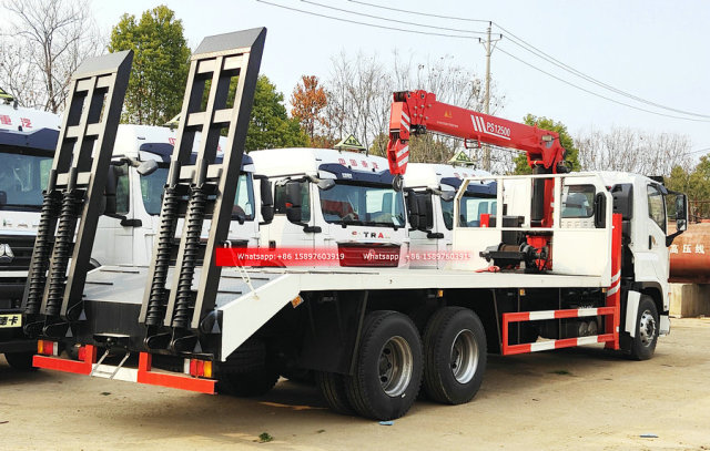 6x4 ISUZU GIGA Flatbed Truck Mounted With Crane and Rear Ladder