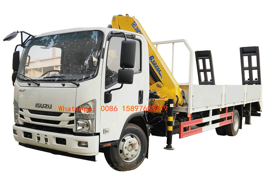 190HP ISUZU Aluminum Alloy Fence Cargo truck With Truck with Rear climbing ladder XCMG Folded Boom Crane GSQZ84 4Tons