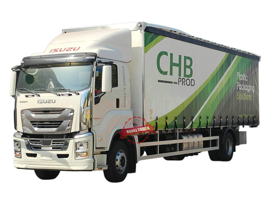 Customized 240HP ISUZU GIGA FTR Curtain Side Truck PVC Tarpaulin Sliding Cargo Truck with Plywood Floor 7.6meter 15Tons Loading Capacity For Sales