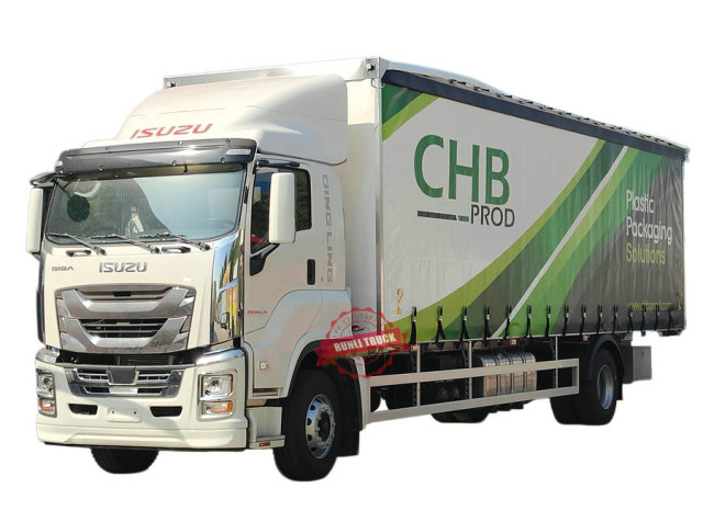 Customized 240HP ISUZU GIGA FTR Curtain Side Truck PVC Tarpaulin Sliding Cargo Truck with Plywood Floor 7.6meter 15Tons Loading Capacity For Sales