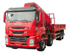 12Wheels Heavy Duty ISUZU GIGA VC66 Flatbed Cargo Truck Mounted With Crane 38Tons SQZ760 XCMG Folding Boom Crane