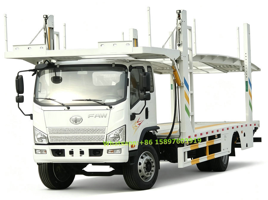 FAW Flatbed Truck Duble Deck Layer to Transport Cars and SUV 3-4 Units Car Transport Services Vehicle Car Carrier Truck